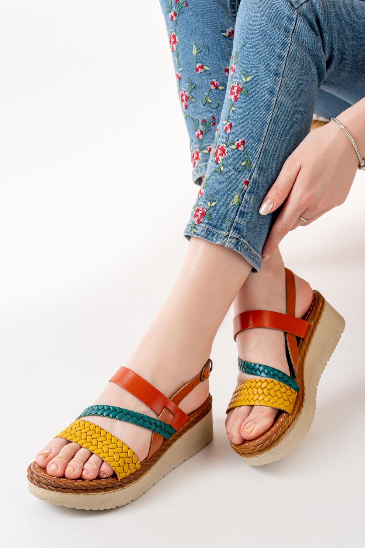 Multi-Color Orthopedic Genuine Leather Padding Women's Sandals