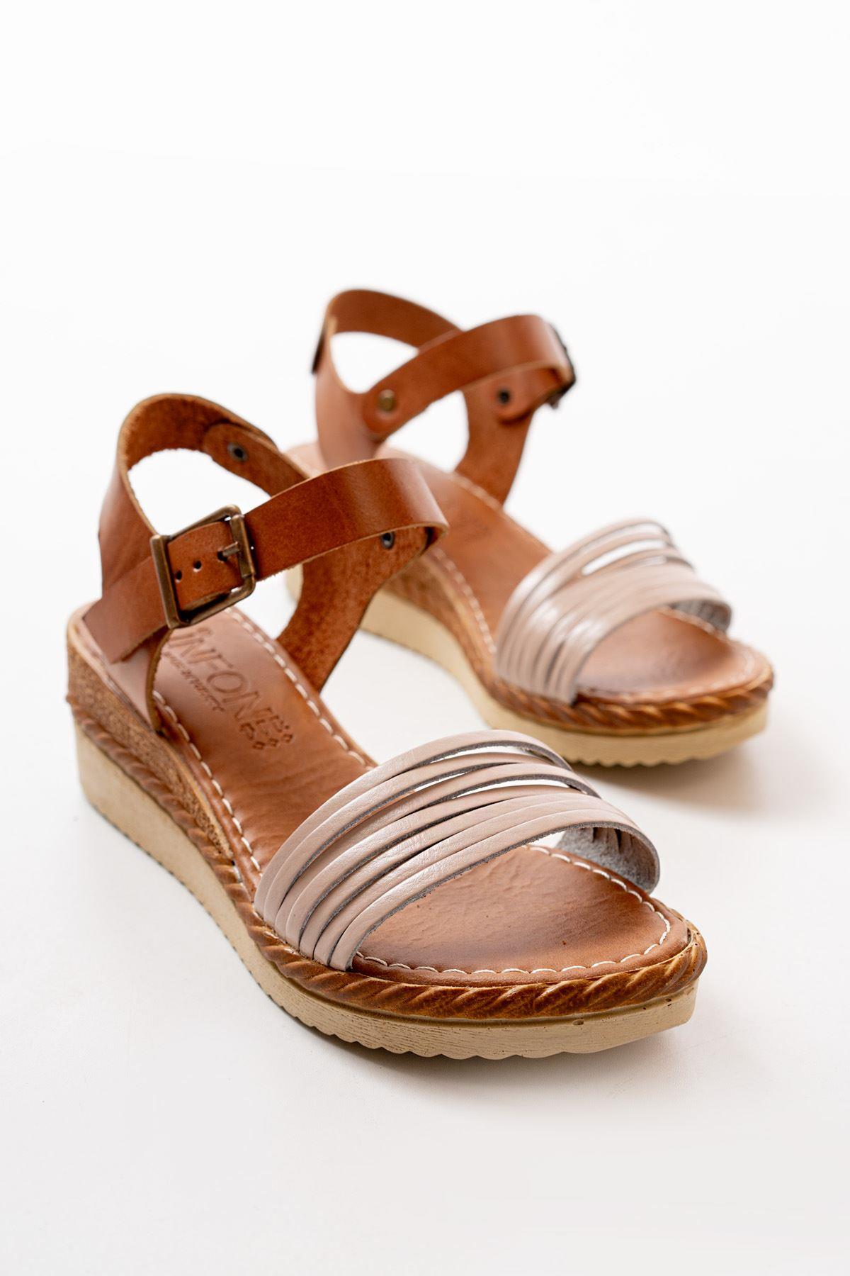 Beige Orthopedic Genuine Leather Wedge Women's Sandals