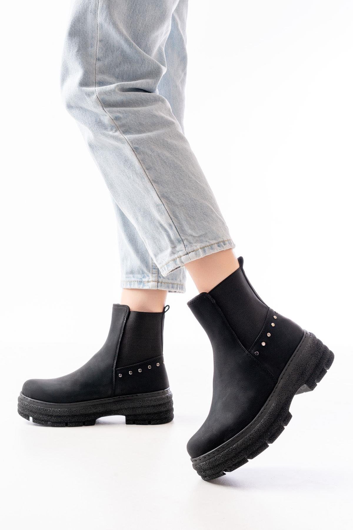 Black Suede Flat Heeled Elastic Daily Women's Boots