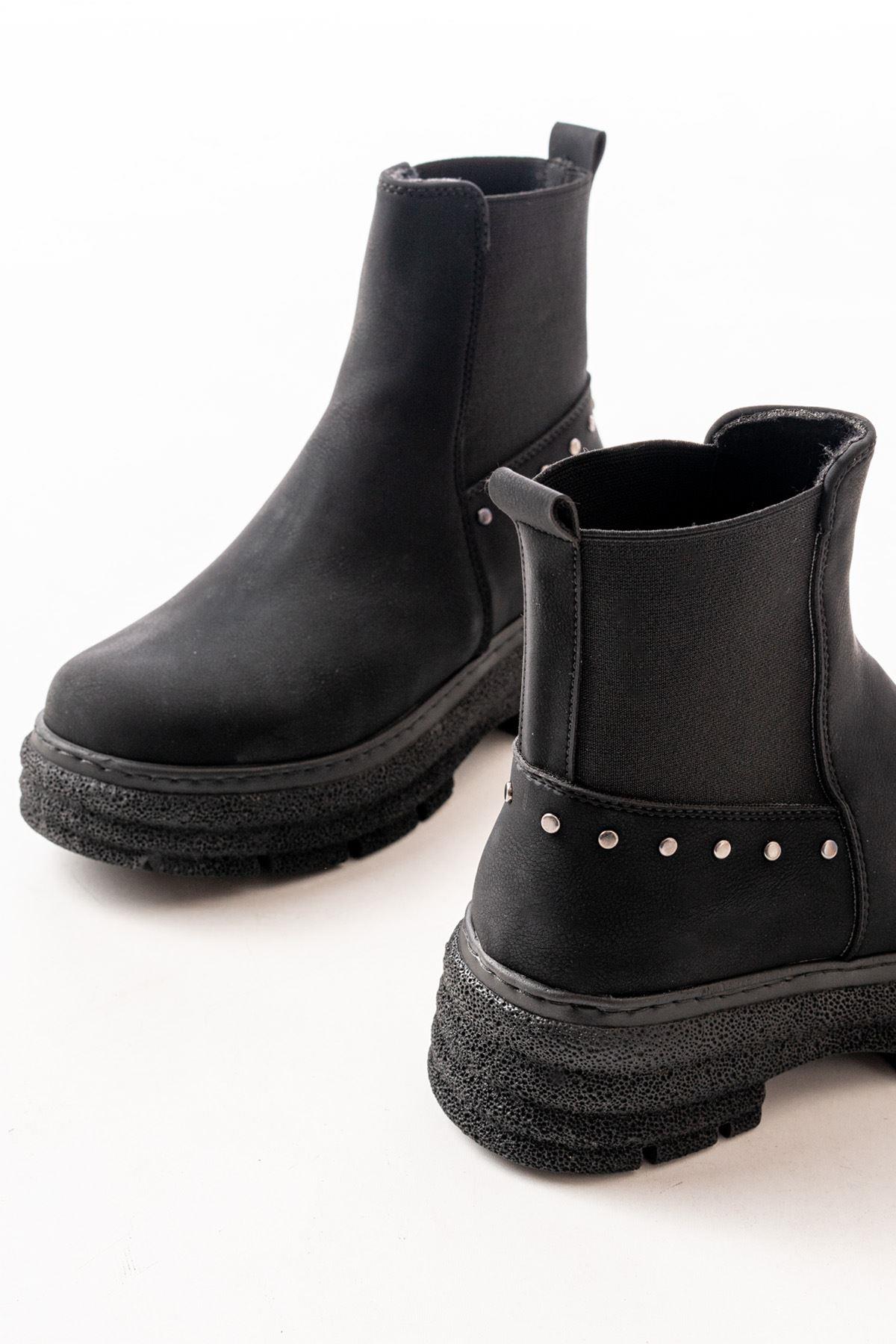 Black Suede Flat Heeled Elastic Daily Women's Boots