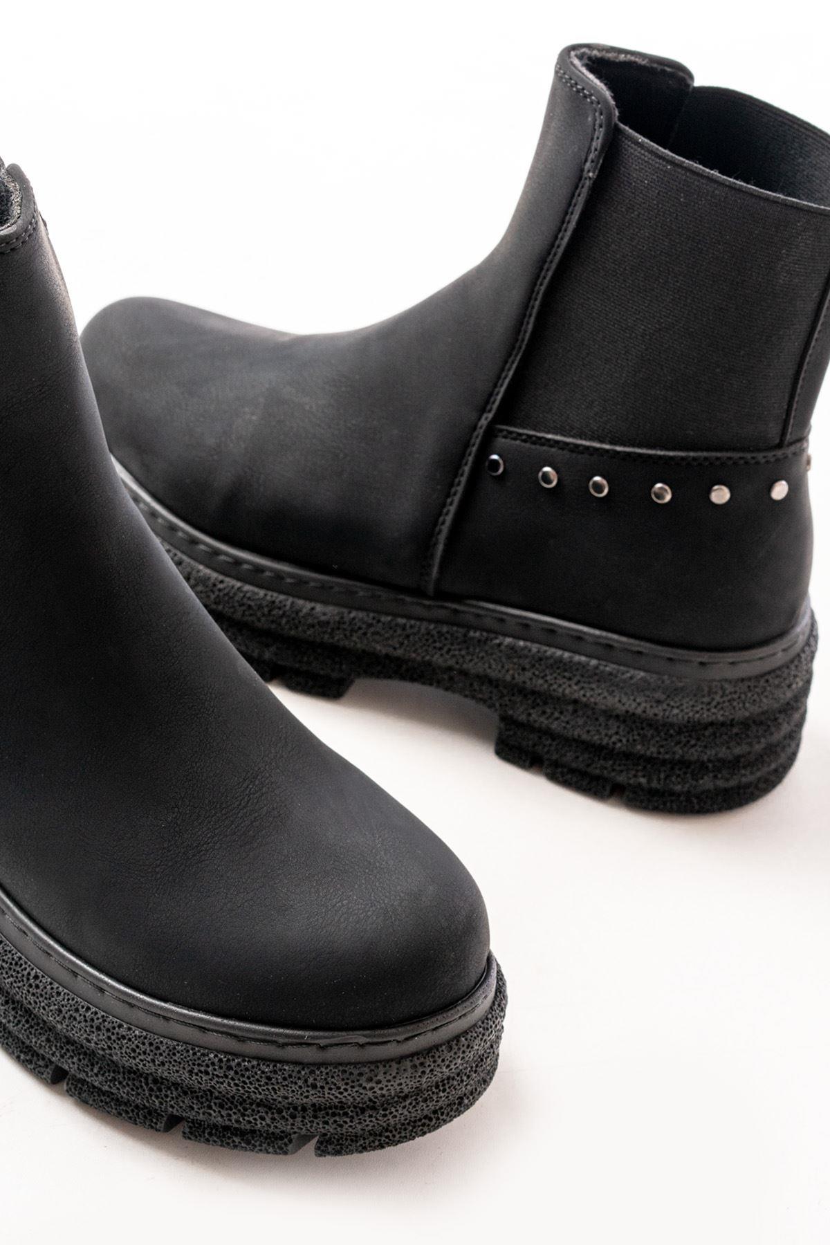 Black Suede Flat Heeled Elastic Daily Women's Boots