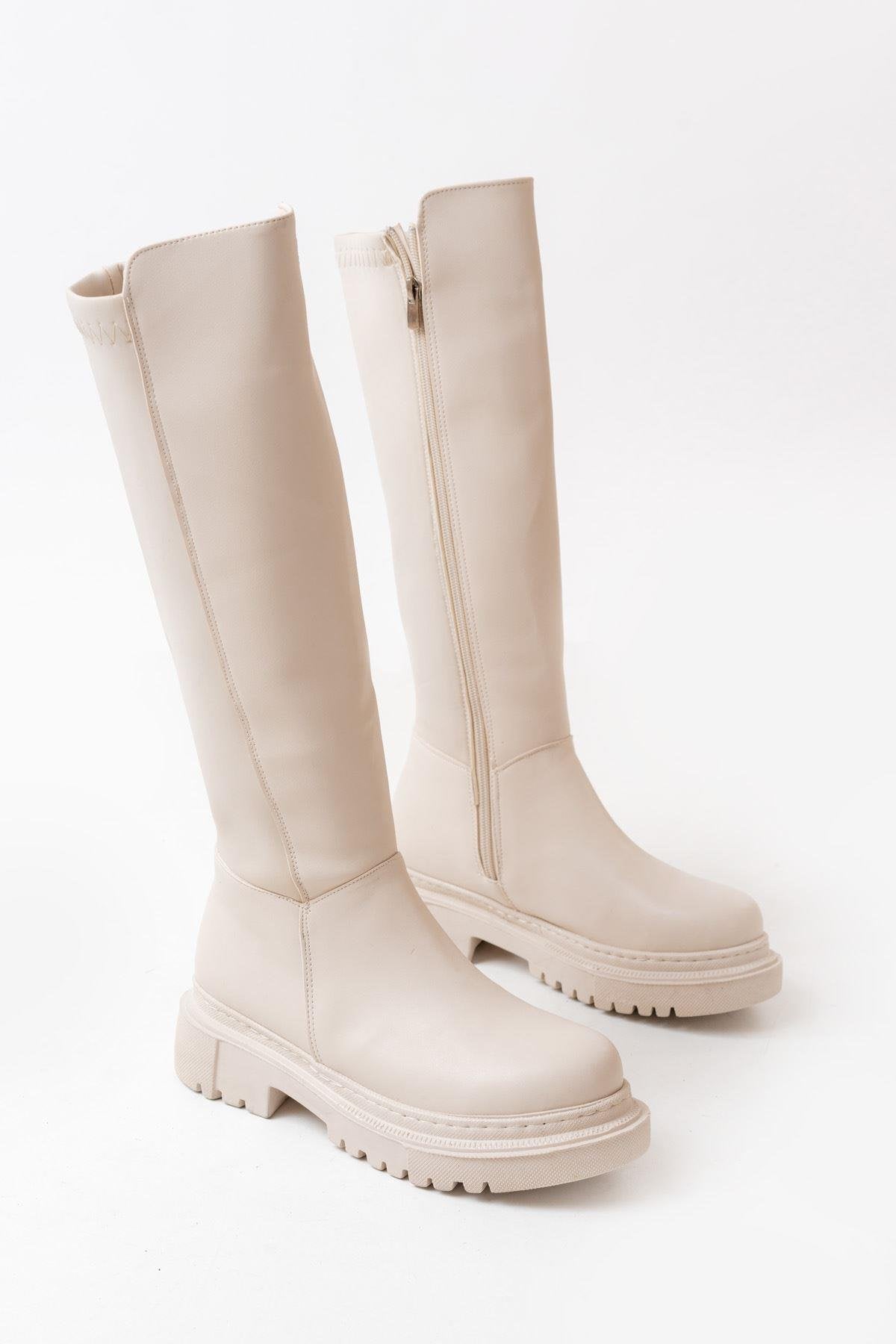 Beige Back Stretch Zipper Casual Women's Boots