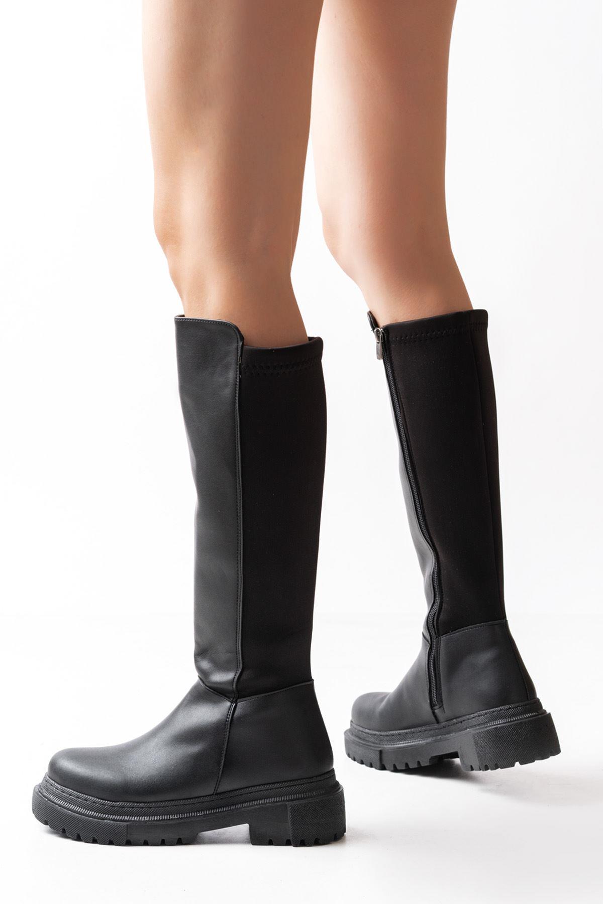 Black Back Stretch Zipper Casual Women's Boots