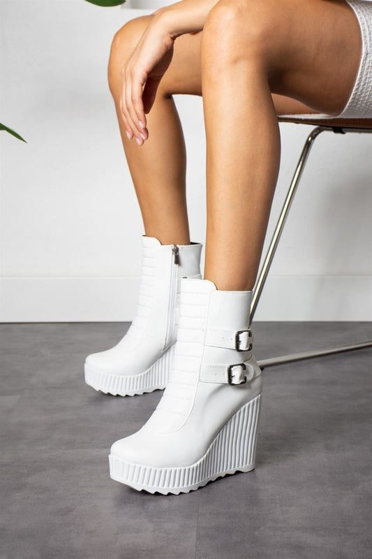 Women's White Heeled Leather Boots