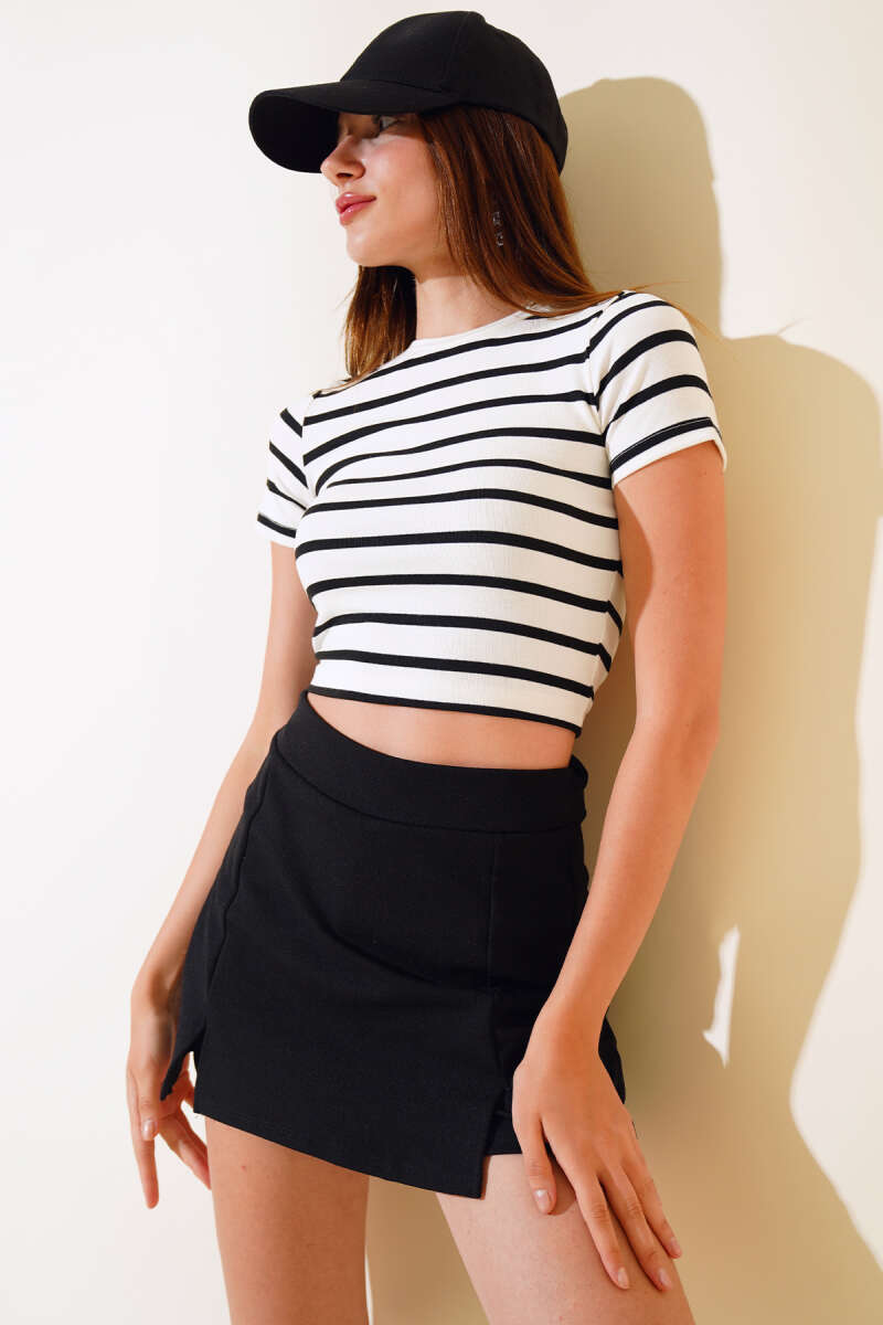 Belted Back Striped Crop - Ecru