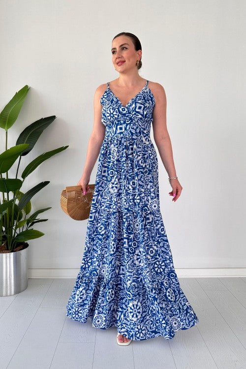 Strappy Maxi Viscose Dress Blue