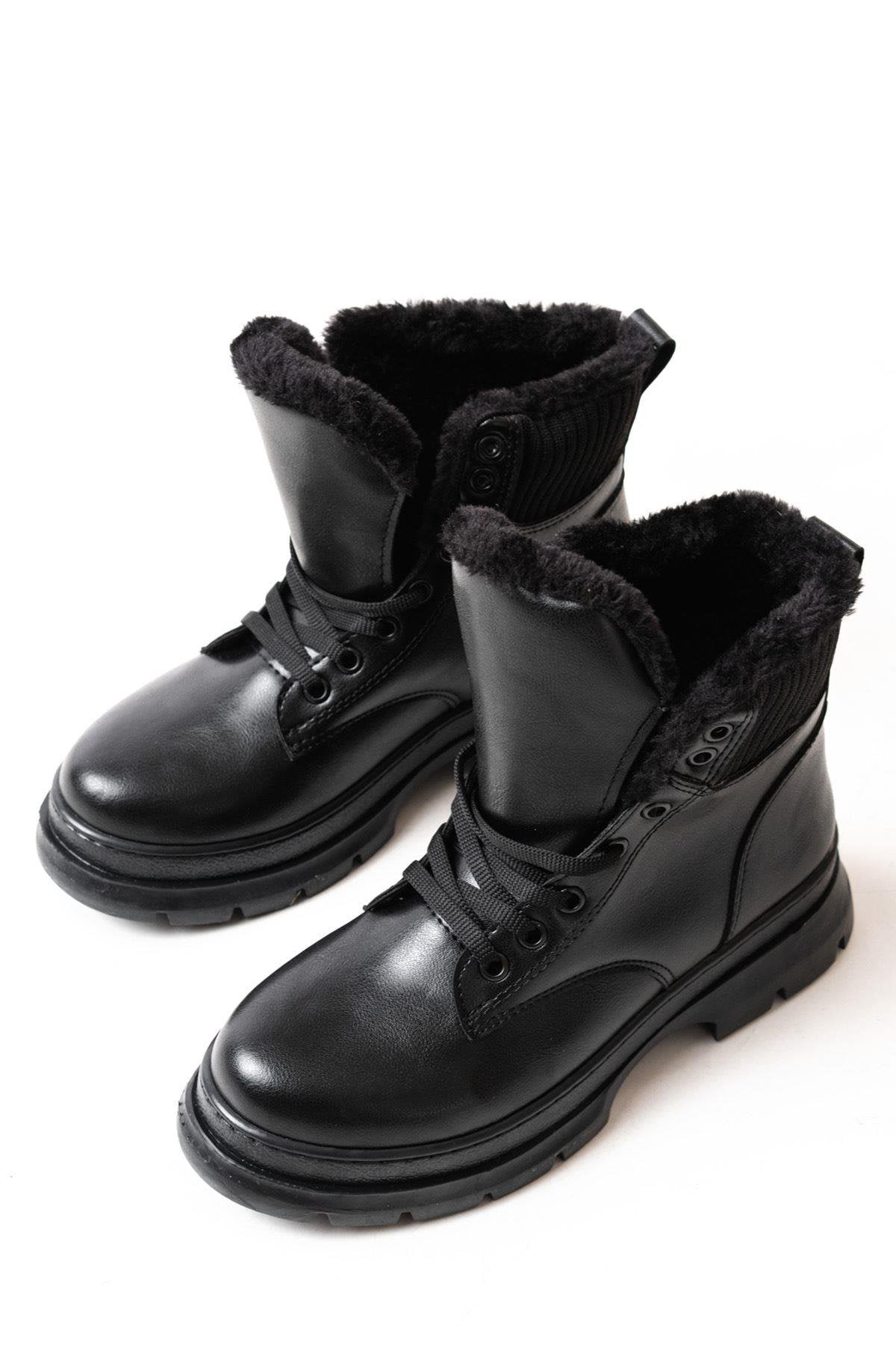 Black Lace-up Daily Women's Boots