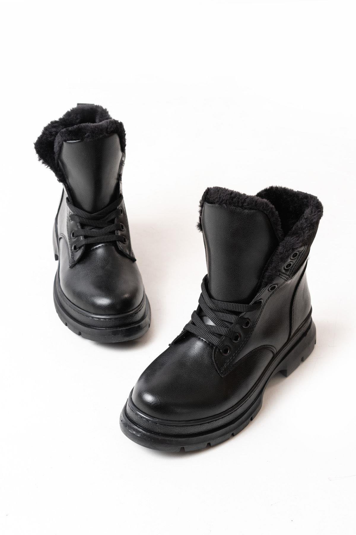 Black Lace-up Daily Women's Boots