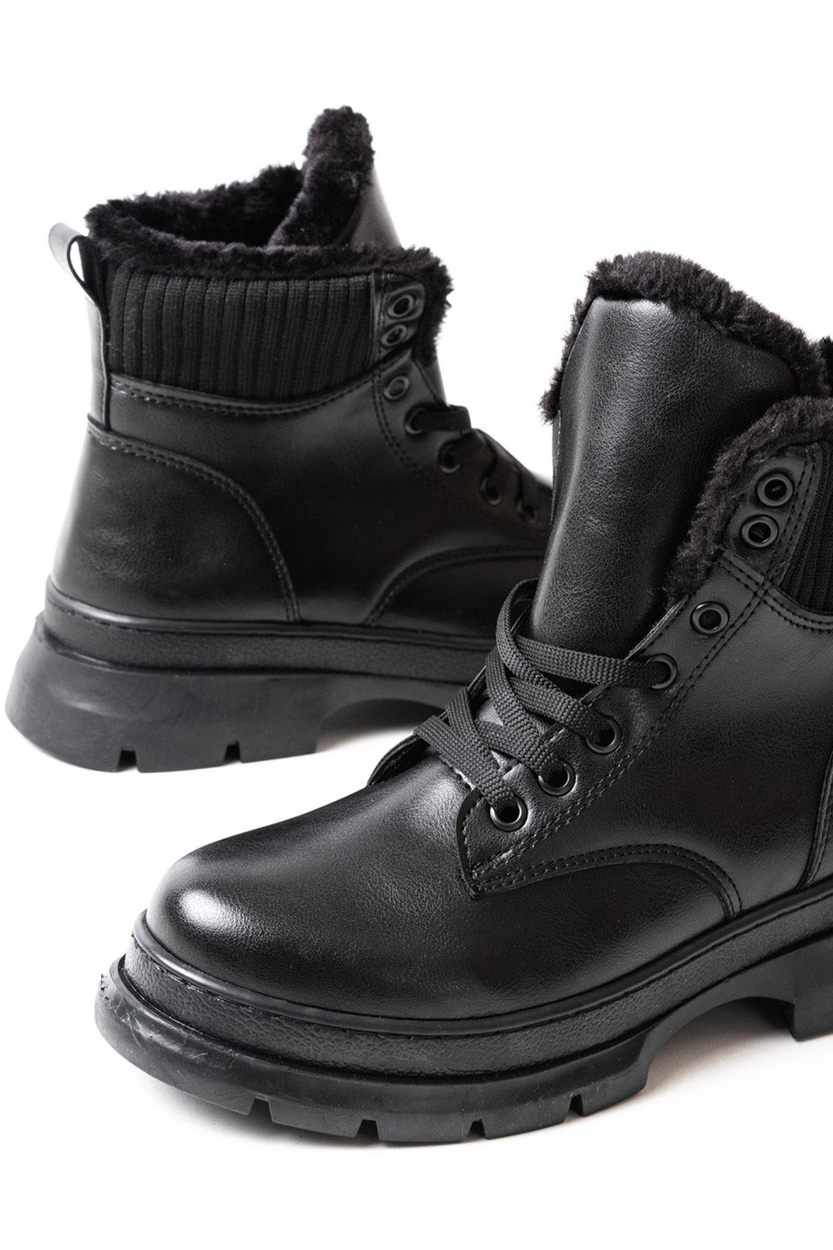 Black Lace-up Daily Women's Boots