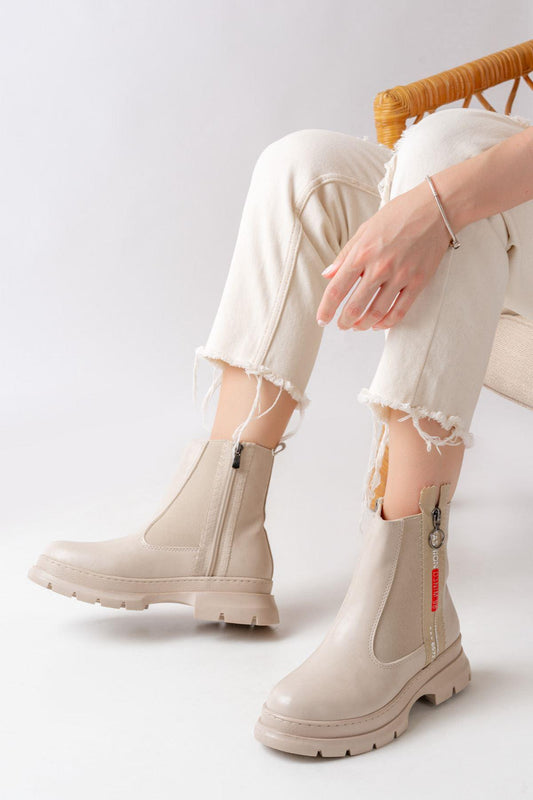 Beige Fashion Accessory Zippered Daily Women's Boots