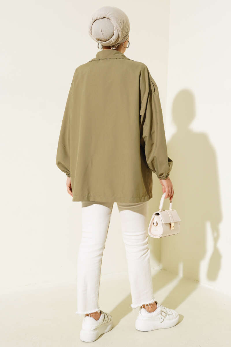 Balloon Sleeve Short Trench Coat Khaki