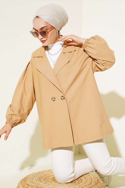 Balloon Sleeve Short Trench Coat Latte