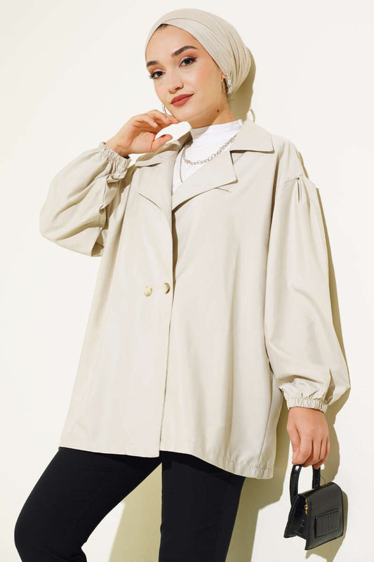 Balloon Sleeve Short Trench Coat Stone