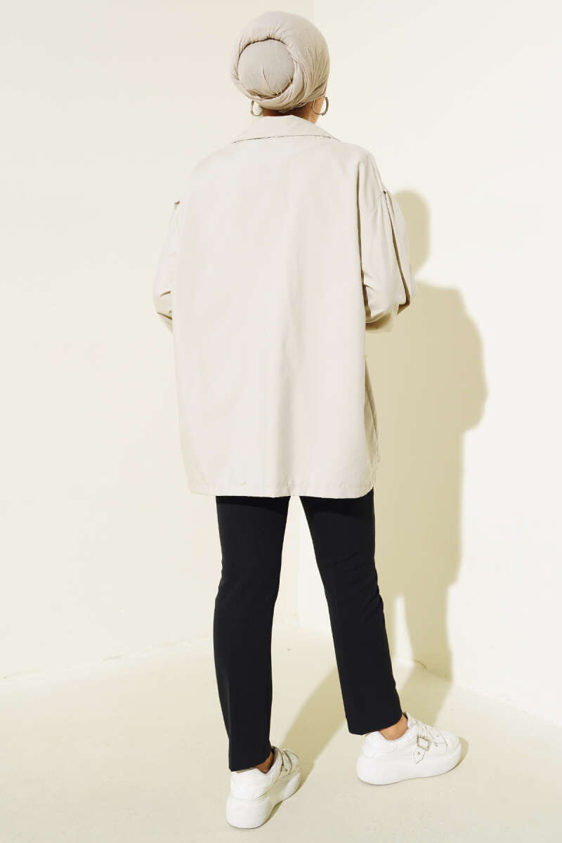 Balloon Sleeve Short Trench Coat Stone