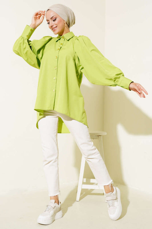 Balloon Sleeve Casual Shirt - Pistachio Green