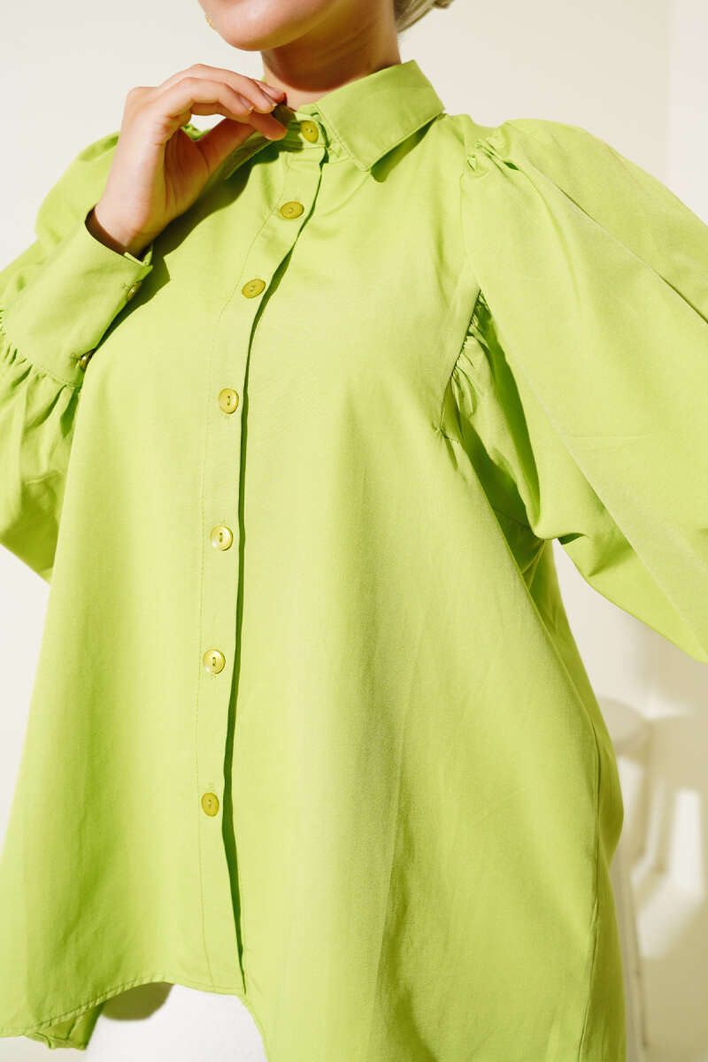 Balloon Sleeve Casual Shirt - Pistachio Green