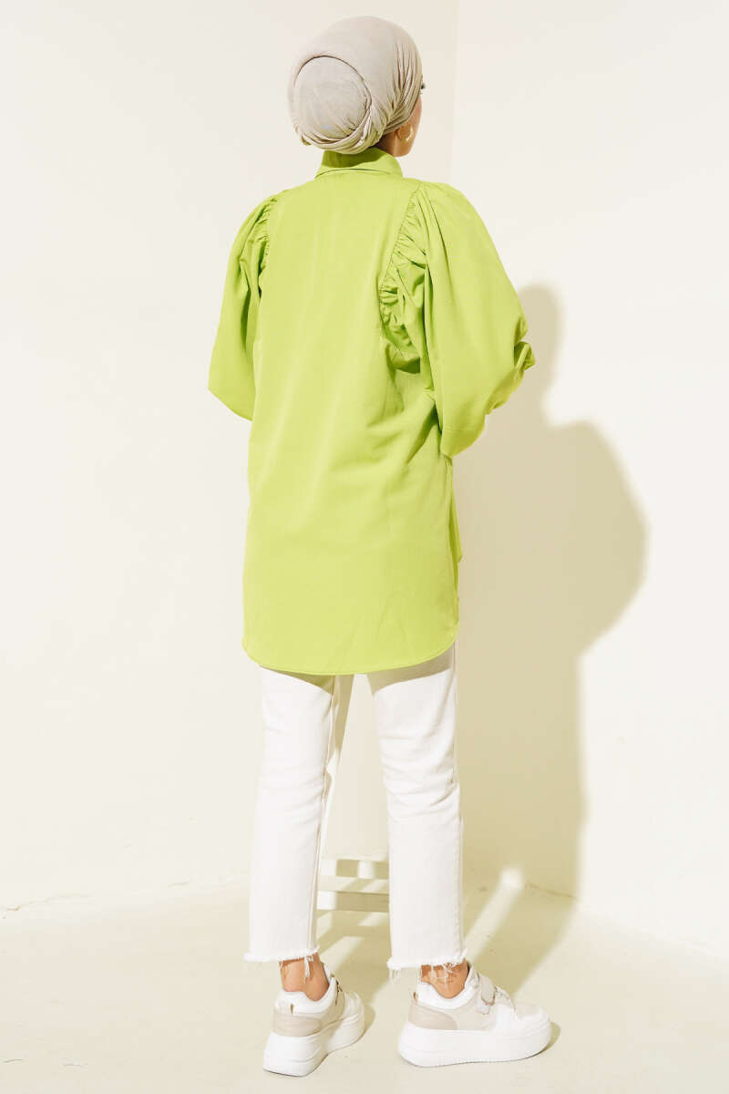 Balloon Sleeve Casual Shirt - Pistachio Green