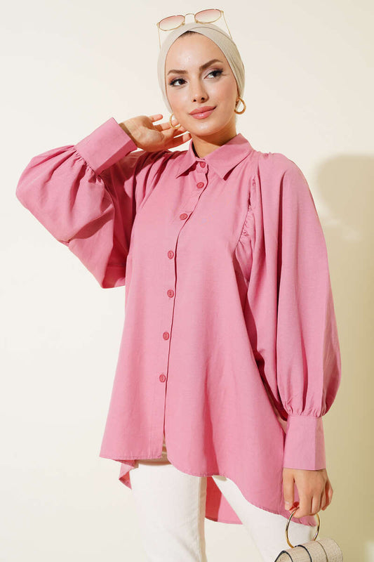 Balloon Sleeve Casual Shirt - Dusty Rose