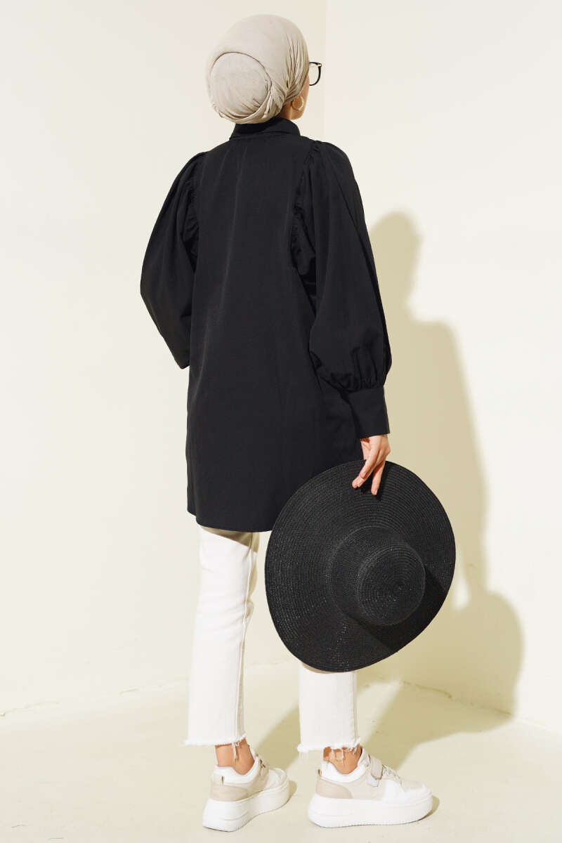 Balloon Sleeve Casual Shirt - Black