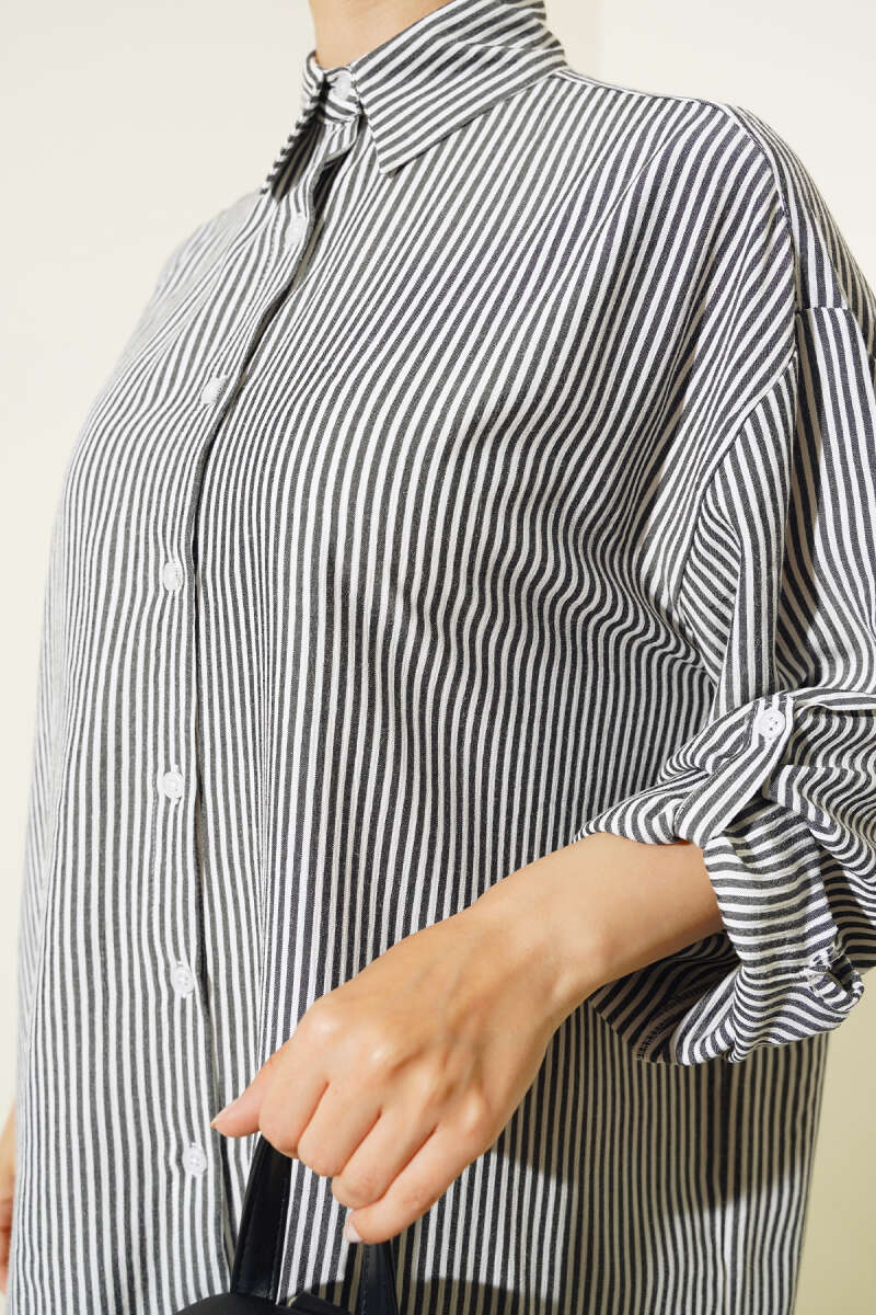 Basic Striped Oversize Shirt - Black