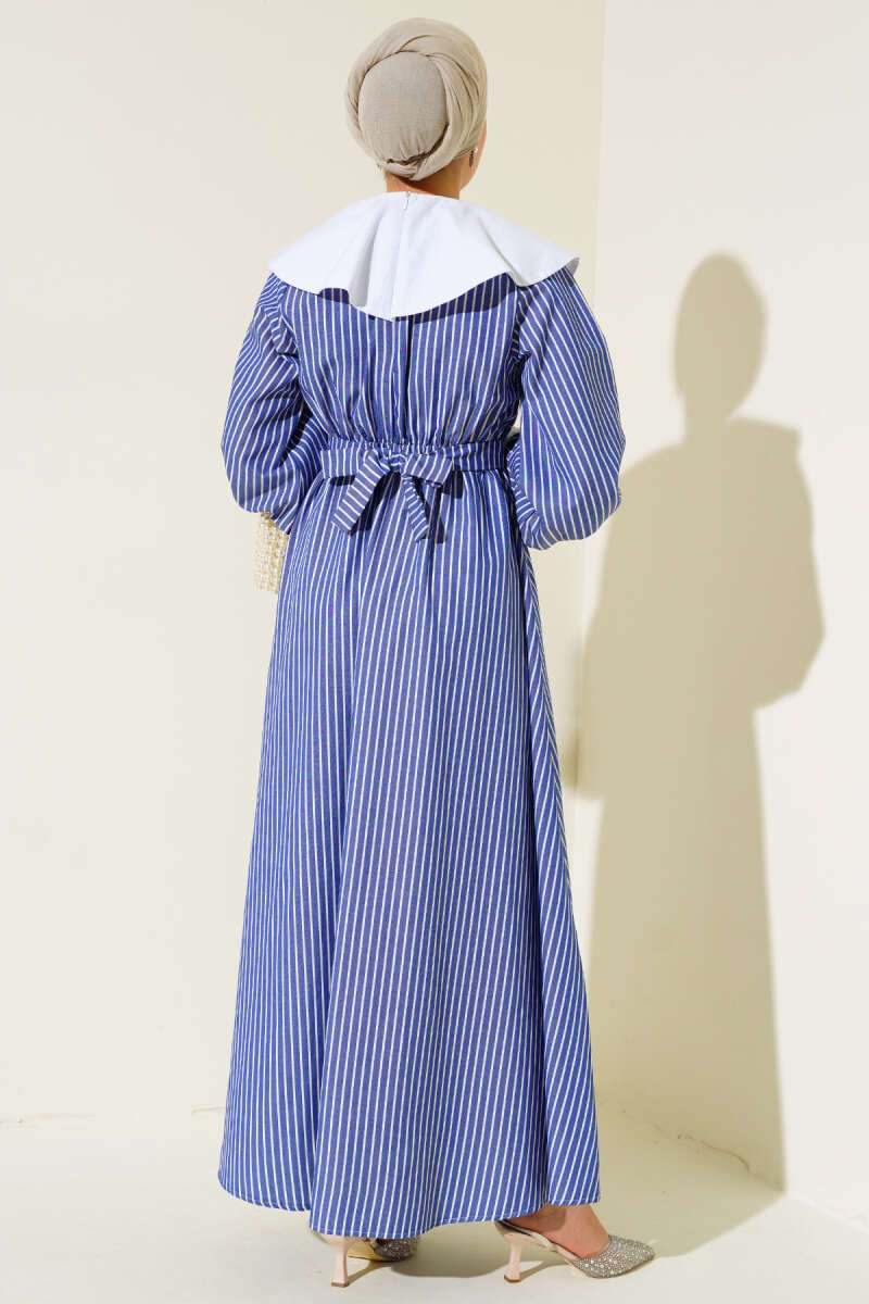 Baby Collar Striped Dress - Indigo