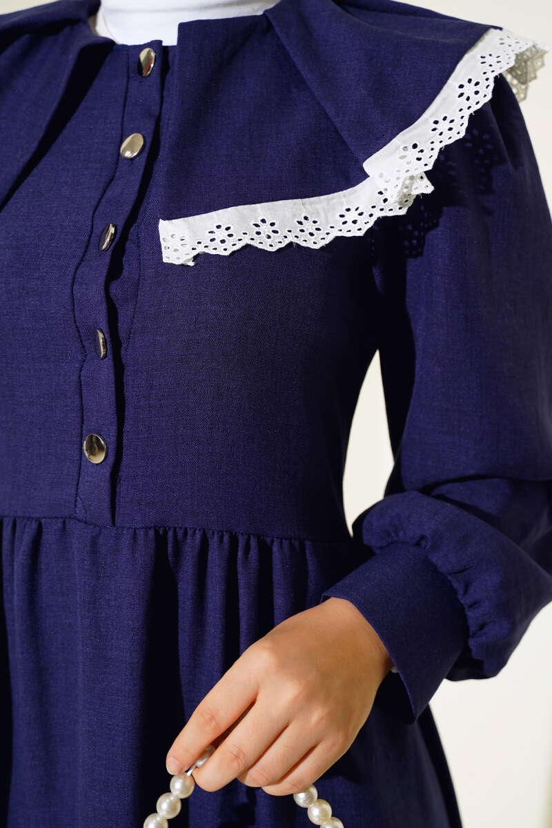 Baby Collar Lace Dress Navy Blue