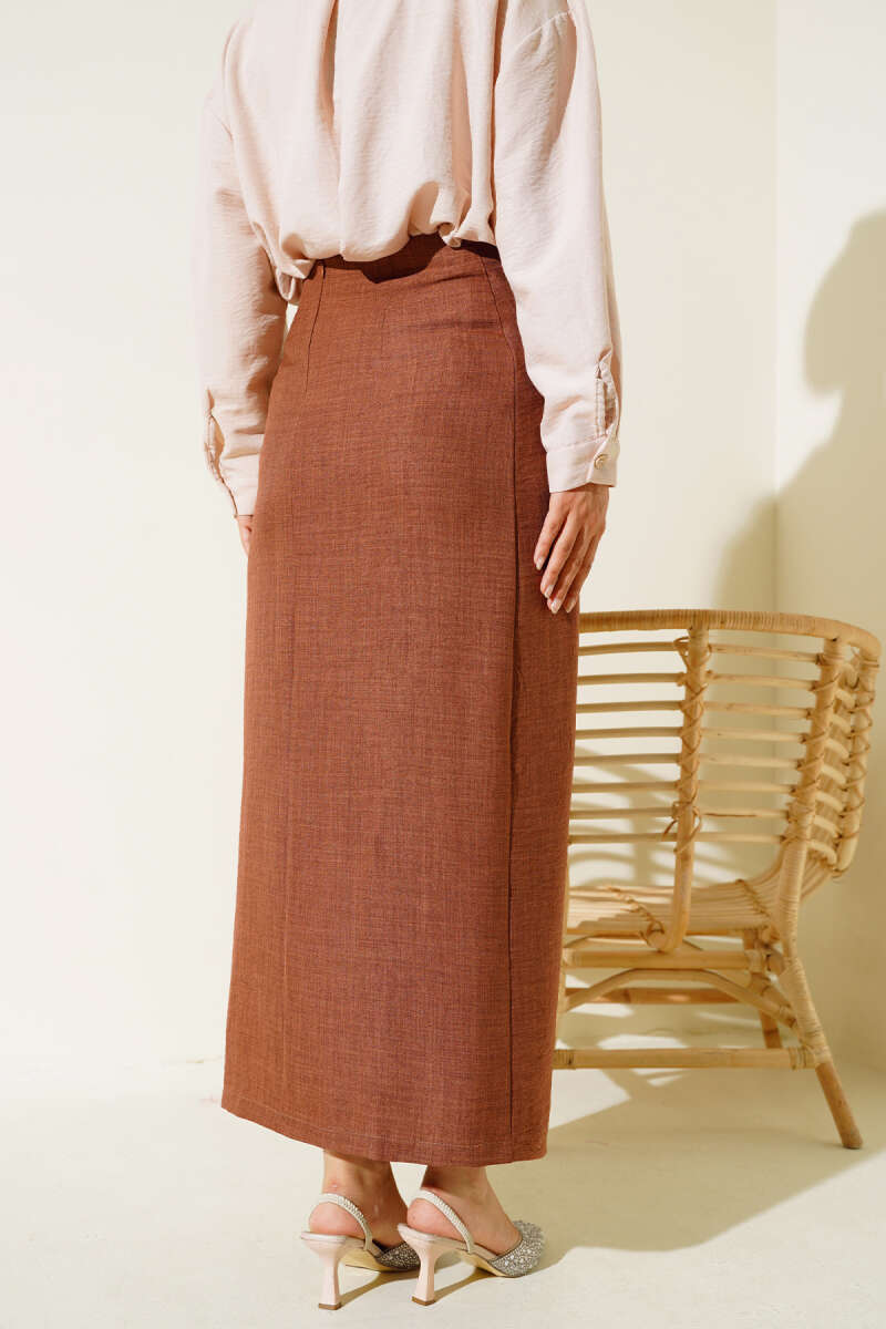 Women's Waist Tied Linen Skirt - Brown