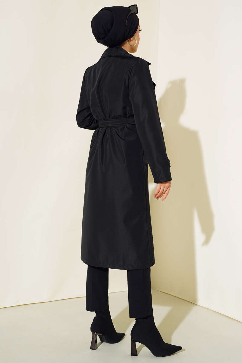 Belted Buttoned Trench Coat Black