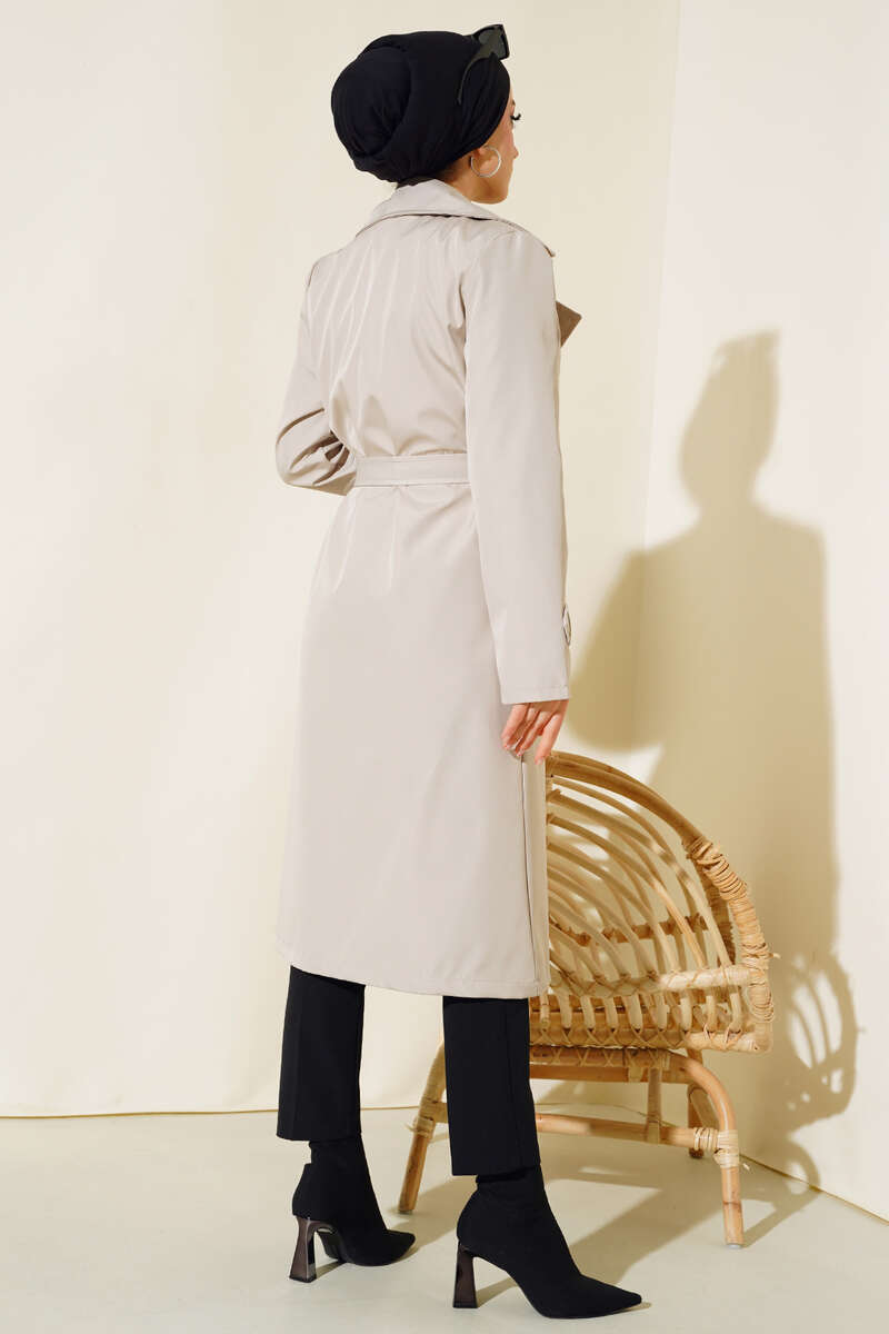 Belted Buttoned Trench Coat Stone