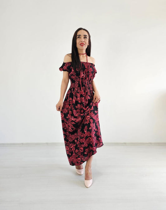 Waist Gipel Dress-leaf burgundy