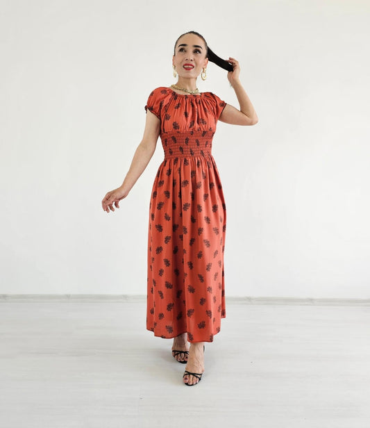 Waist Gipel Dress-terracotta