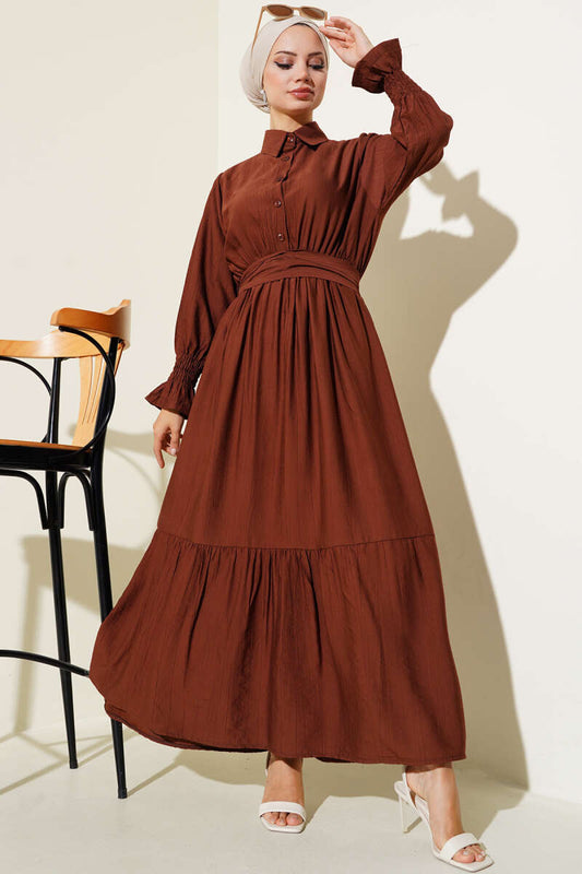 Ankle Belted Dress - Brown