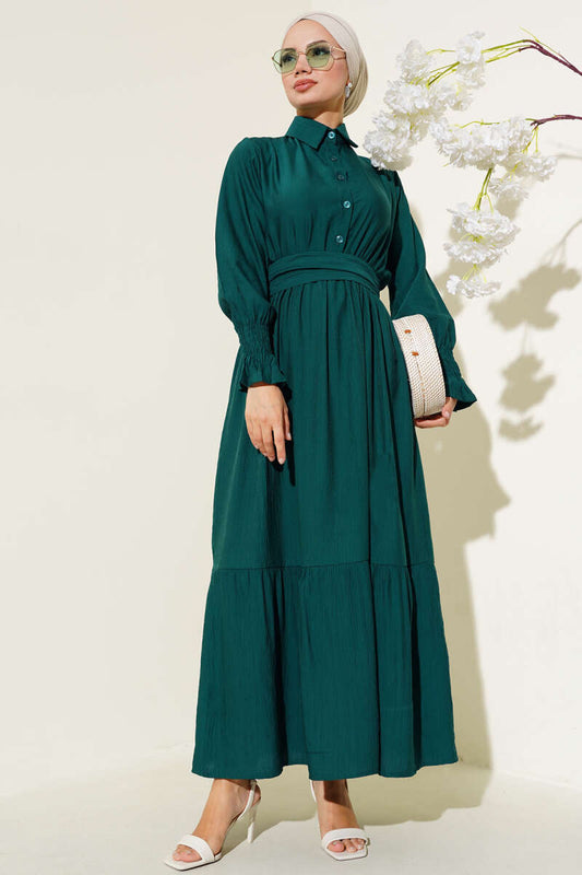 Ankle Belted Dress - Emerald