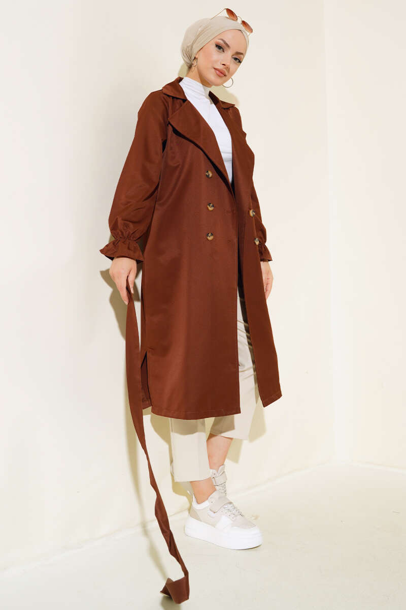 Belted Trench Coat with Elastic Wrists Chestnut