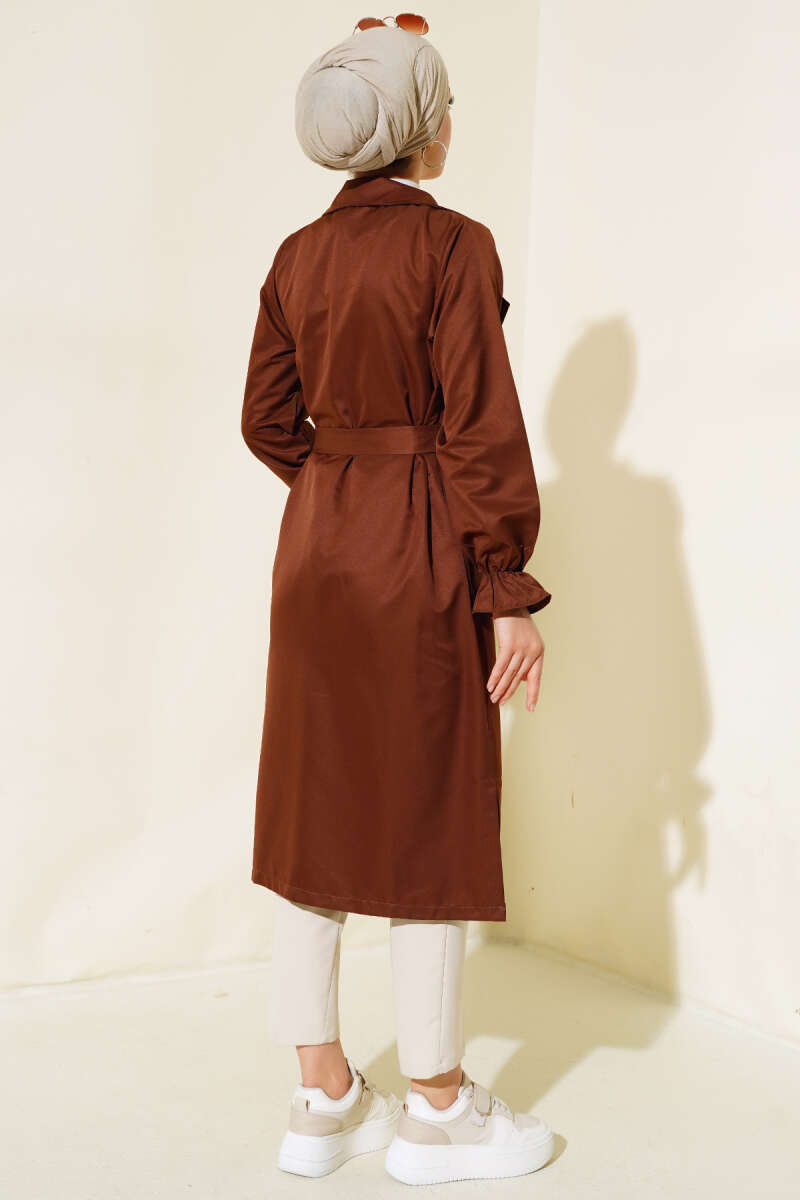 Belted Trench Coat with Elastic Wrists Chestnut