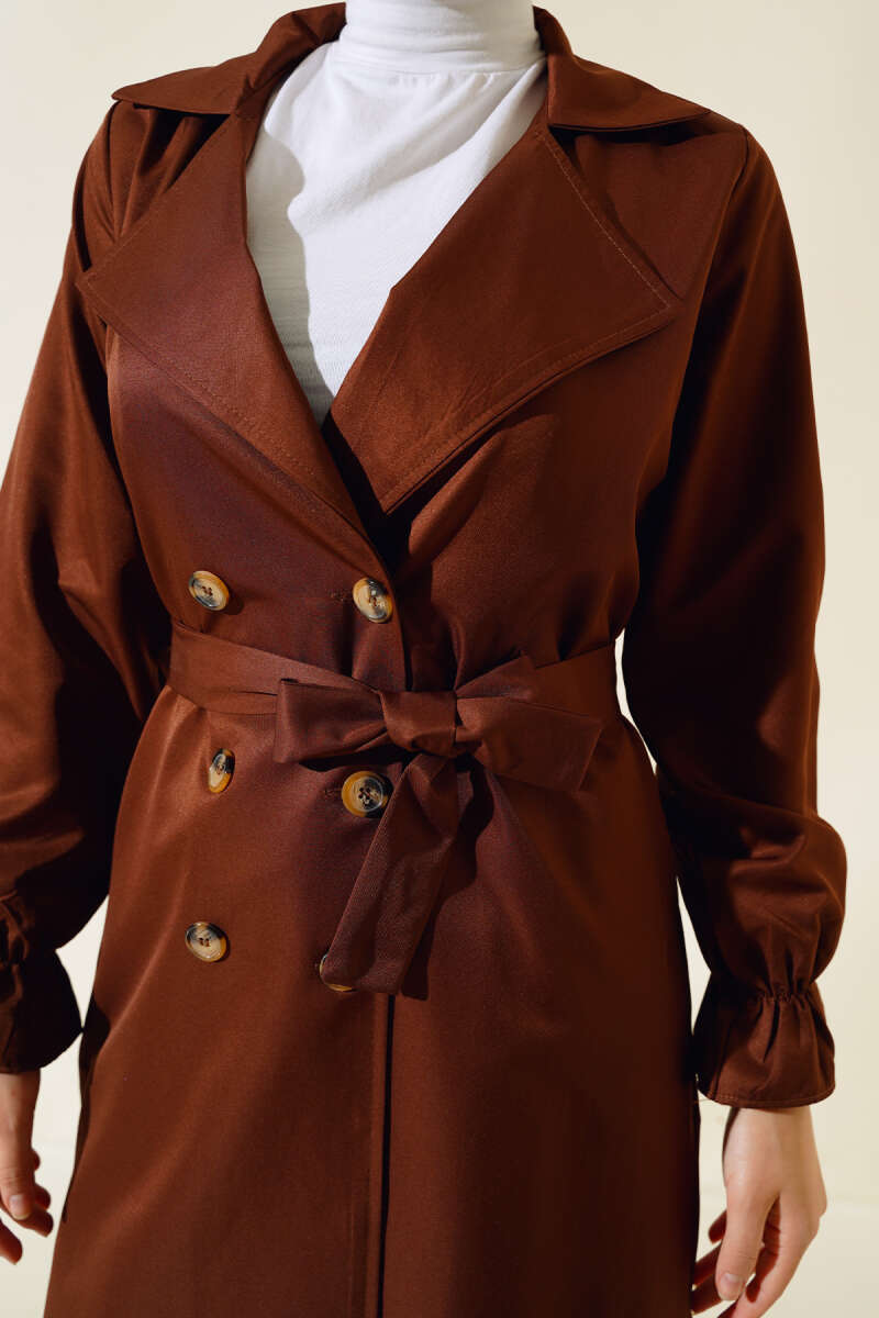 Belted Trench Coat with Elastic Wrists Chestnut