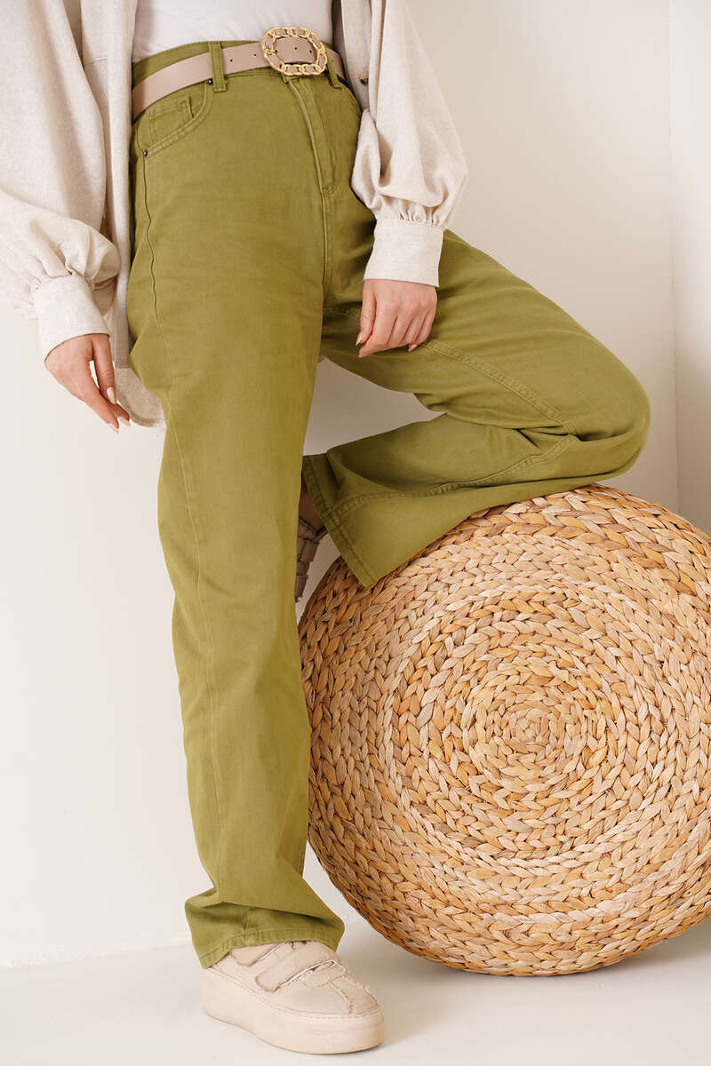 Straight Leg Oil Green Jeans