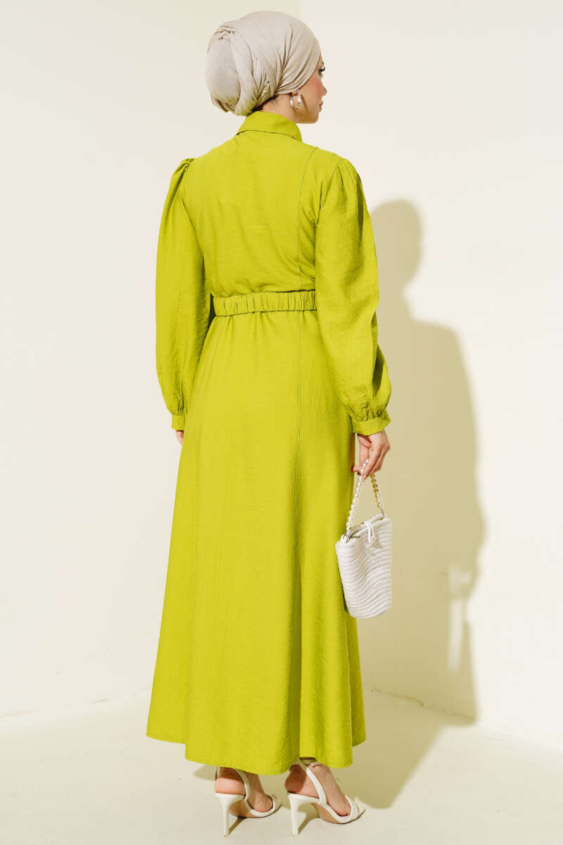 Belted Dress with Pocket Flap Detail Green