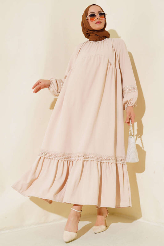 Lace Detailed Dress - Beige