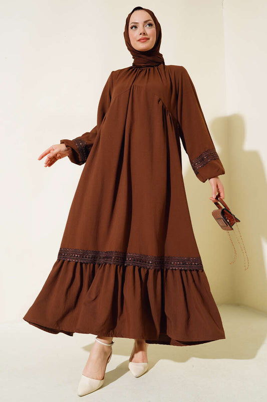 Lace Detailed Dress - Brown