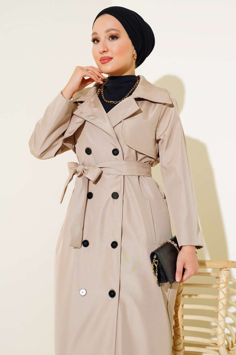 Buttoned Trench Coat - Beige