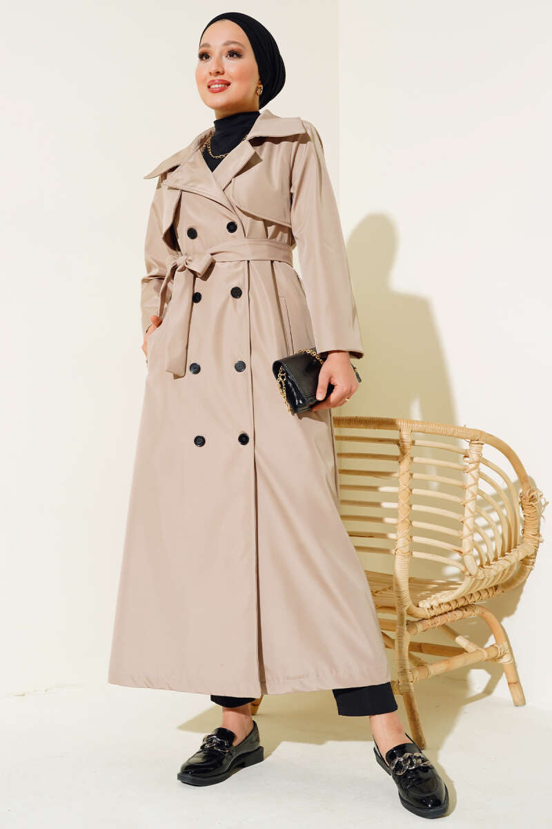 Buttoned Trench Coat - Beige