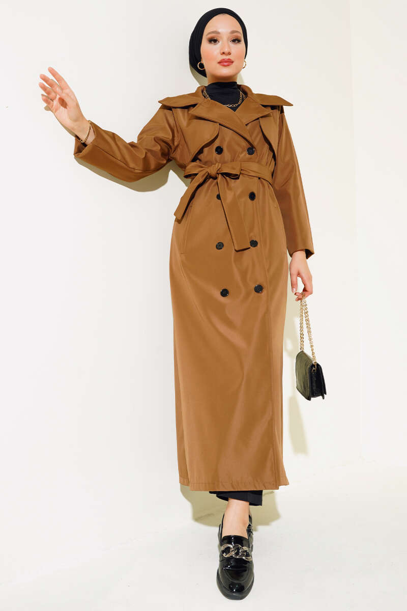 Buttoned Trench Coat - Tan