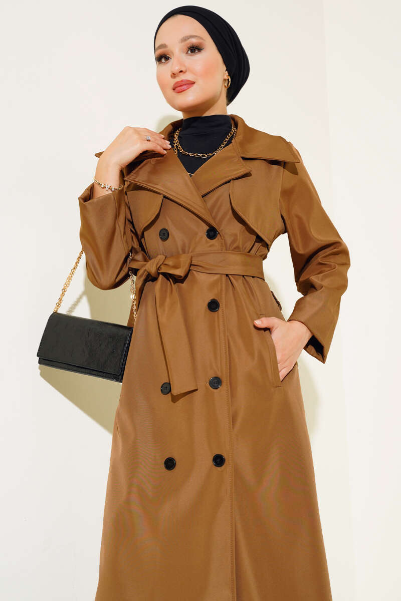 Buttoned Trench Coat - Tan