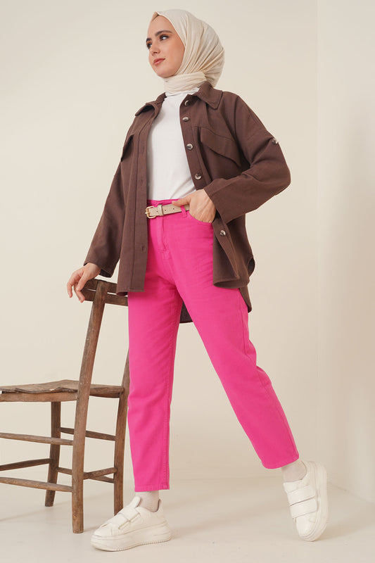 Plain Boyfriend Fuchsia Trousers