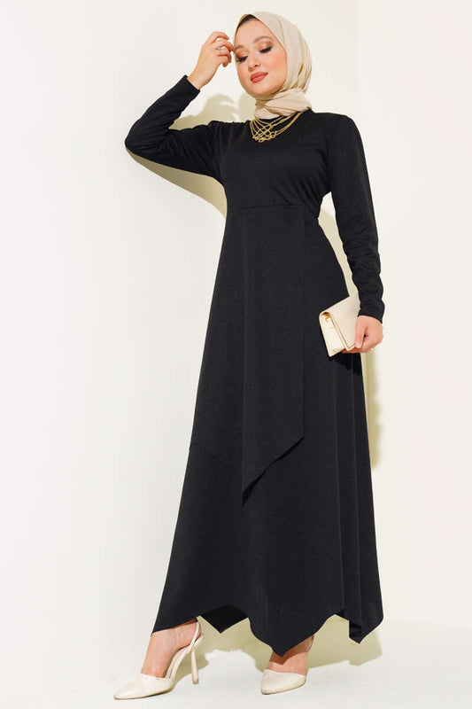 Asymmetrical Cut Hem Dress Black