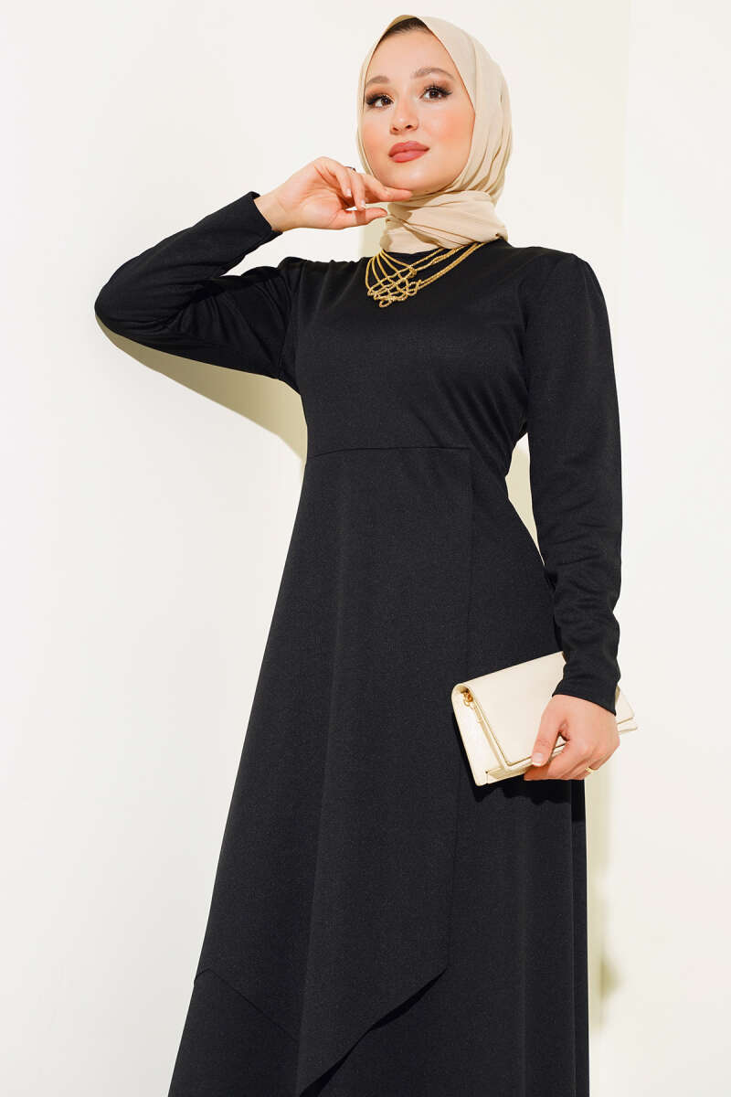 Asymmetrical Cut Hem Dress Black