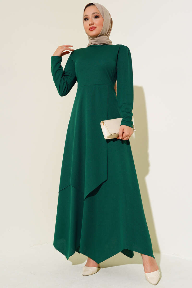 Asymmetrical Cut Hem Dress Emerald