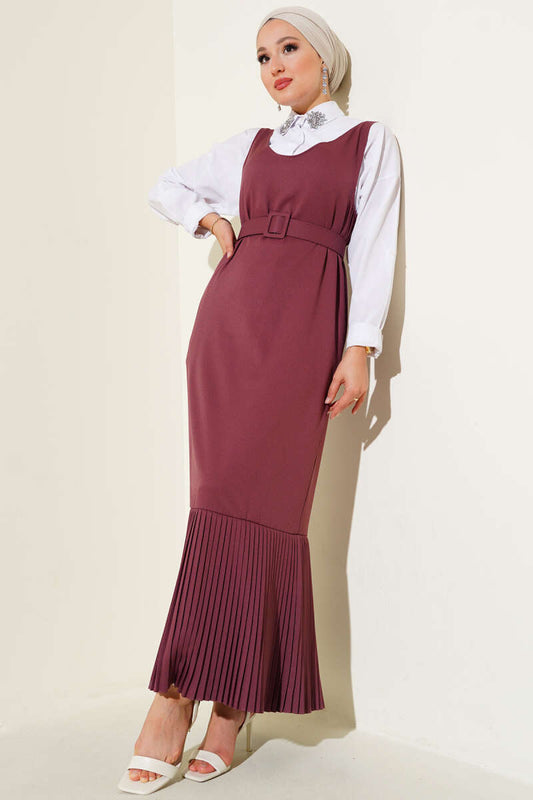 Pleated Hem Vest Dress - Plum