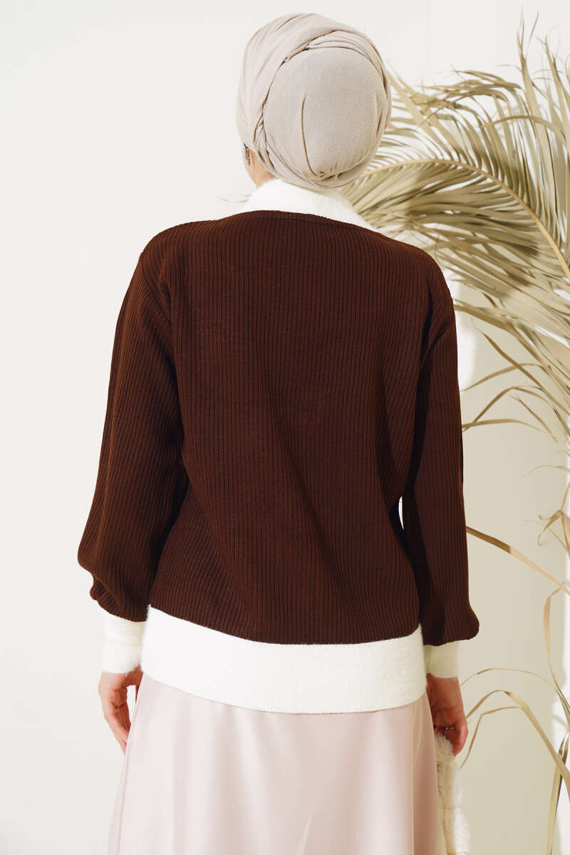 Zippered Ribbed Knitwear Cardigan Brown